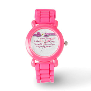Twin Sister Quote met Polka Dot Ribbon Horloge