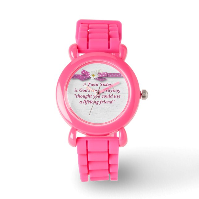 Twin Sister Quote met Polka Dot Ribbon Horloge (Voorkant)