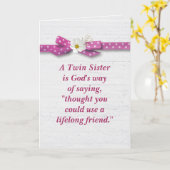 Twin Sister Quote met Polka Dot Ribbon Kaart (Gele Bloem)