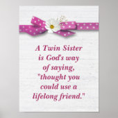 Twin Sister Quote met Polka Dot Ribbon Poster (Voorkant)