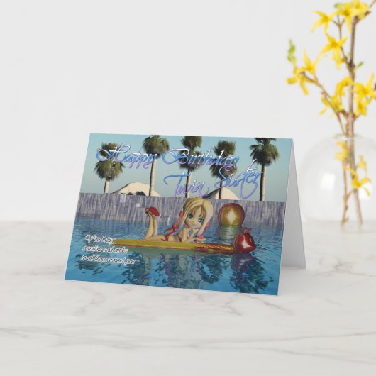 Twin Sister Verjaardagskaart, Moonies Cutie Pie zw Kaart (Gele Bloem)