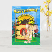 Twin Sister Verjaardagskaart schatje taart muis, m Kaart (Gele Bloem)