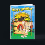 Twin Sister Verjaardagskaart schatje taart muis, m Kaart<br><div class="desc">Twin Sister Verjaardagskaart cutie taart muis,  met muizen in kaashuis</div>