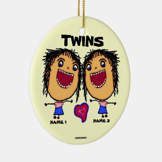 Twin Sisters Cartoon Keramisch Ornament (Rechts)