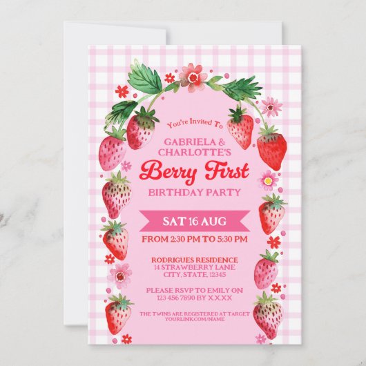 Twin Sisters Joint Berry Eerste Verjaardag Foto Kaart (Voorkant)