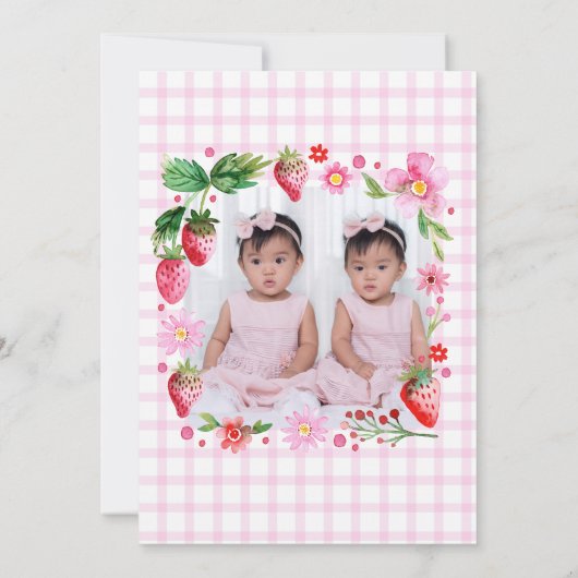 Twin Sisters Joint Berry Eerste Verjaardag Foto Kaart (Achterkant)