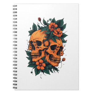 Twin Skulls Bloem Gothic Notitieboek