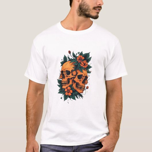 Twin Skulls Floral Gothic T-shirt (Voorkant)