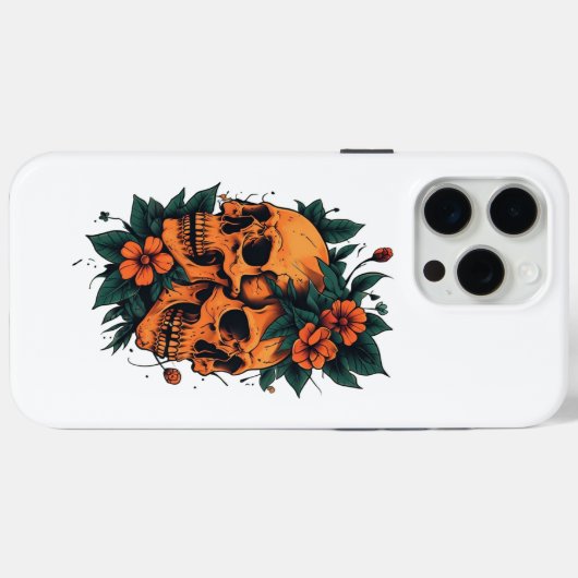 Twin Skulls with Orange Florals Gothic Case-Mate iPhone Case (Achterkant (horizontaal))