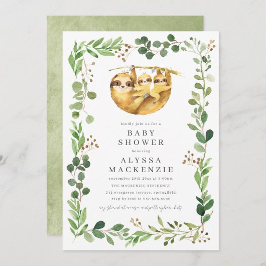 Twin Sloth Baby Shower Invitation Kaart (Voorkant / Achterkant)