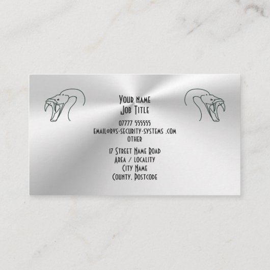 Twin Snake Head Logo, Fangs Bared - Security Busi Visitekaartje (Achterkant)
