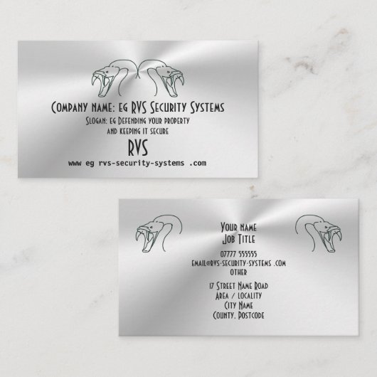 Twin Snake Head Logo, Fangs Bared - Security Busi Visitekaartje (Voorkant / Achterkant)