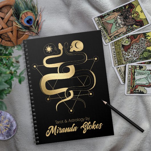 Twin Snakes & Skulls Zwart & Goud Trendy Gothic Notitieboek