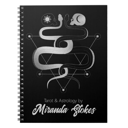 Twin Snakes & Skulls Zwart & Zilver Trendy Gothic Notitieboek (Voorkant)