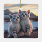 Twin Snowy Mountain Winter Kittens Keramisch Ornament (Achterkant)