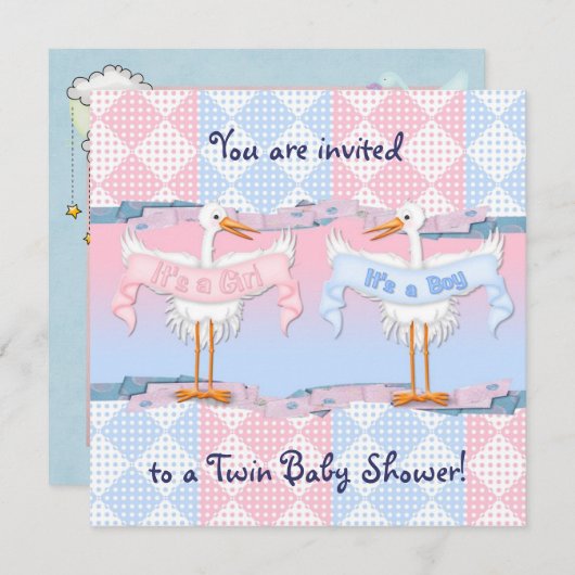 Twin Storks voor Baby shower Kaart (Voorkant / Achterkant)