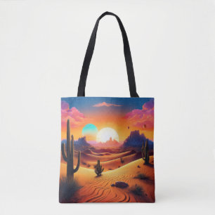 Twin Suns Desert Landschap – Celestial Cactus Hori Tote Bag
