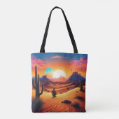 Twin Suns Desert Landschap – Celestial Cactus Hori Tote Bag (Achterkant)