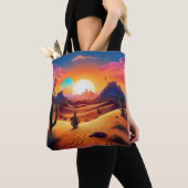 Twin Suns Desert Landschap – Celestial Cactus Hori Tote Bag (Dichtbij)