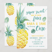 TWIN Super Sweet Pineapple First Birthday Kaart (Voorkant / Achterkant)