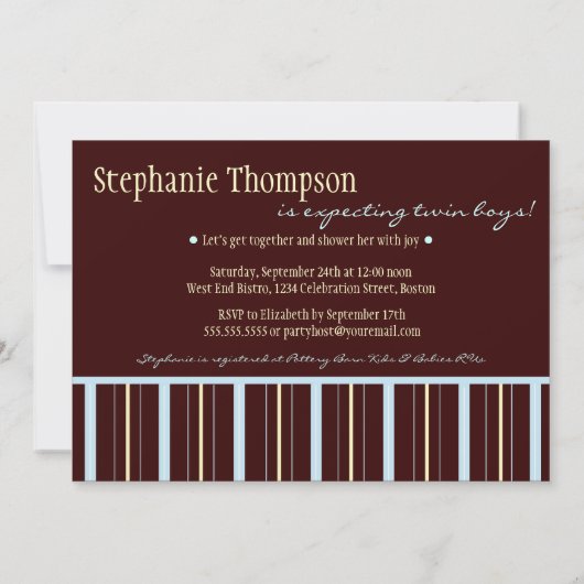 Twin Teddy Bear Boys Baby shower Invitation Kaart (Achterkant)