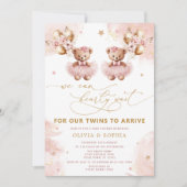 Twin Teddy Bear We Can Bearly Wait Baby Shower Kaart (Voorkant)