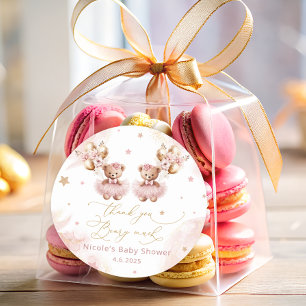 Twin Teddy Bears Balloon Bearly Wait Baby shower Ronde Sticker