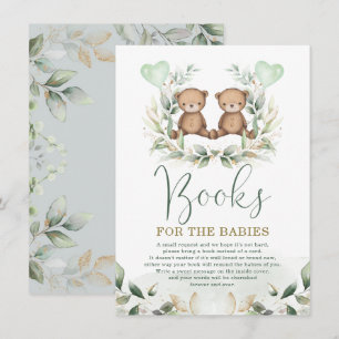 Twin Teddy Bears Greenery Gold Books voor Baby Informatiekaartje