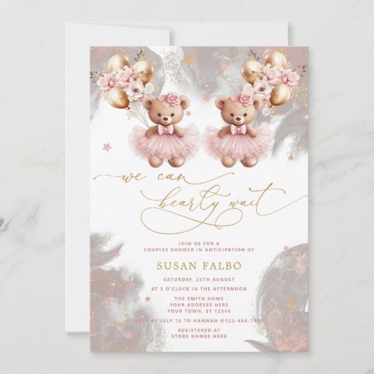 Twin teddybeer we kunnen nauwelijks wachten op Bab Kaart (Voorkant)