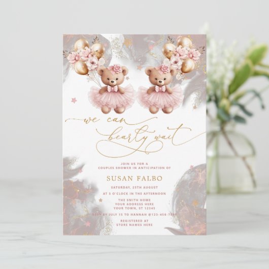 Twin teddybeer we kunnen nauwelijks wachten op Bab Kaart (Staand voorkant)