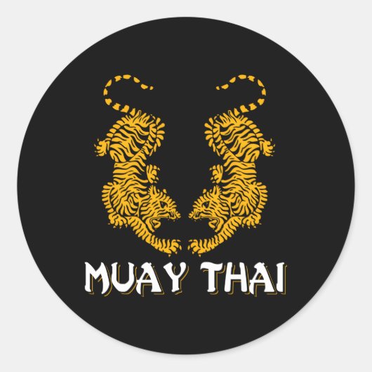 Twin Tiger Sak Yant Muay Thai Fighter Mail Ronde Sticker (Voorkant)