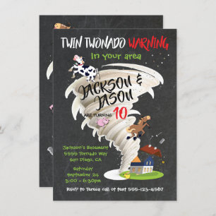 Twin Tornado Birthday Party Invitation Kaart