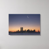 Twin Towers en Lady Liberty bij zonsondergang Canvas Afdruk (Voorkant)