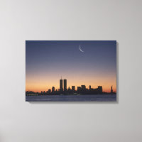 Twin Towers en Lady Liberty bij zonsondergang