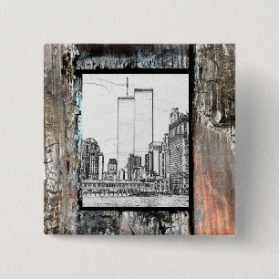 Twin Towers Vierkante Button 5,1 Cm