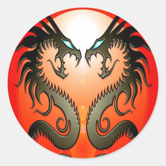 Twin Tribal Dragons Ronde Sticker (Voorkant)