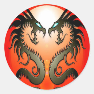 Twin Tribal Dragons Ronde Sticker