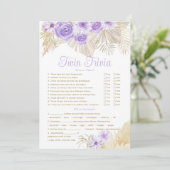 Twin Trivia Game Pampas Lavender Boho Baby shower Kaart (Staand voorkant)