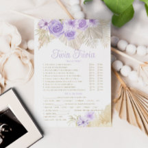 Twin Trivia Game Pampas Lavender Boho Baby shower