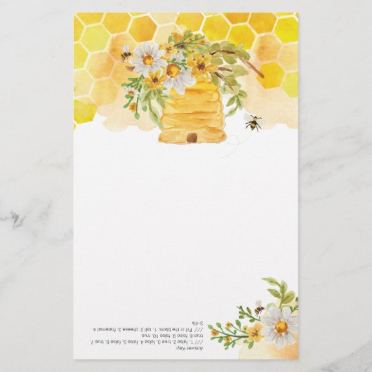 Twin Trivia Sweet as Can Bee Baby shower Game (Achterkant)