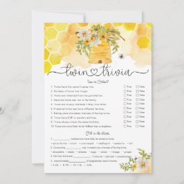 Twin Trivia Sweet as Can Bee Baby shower Game Kaart