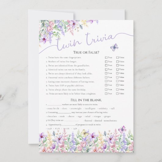 Twin Trivia Wildflower Butterfly Garden Game Kaart (Voorkant)