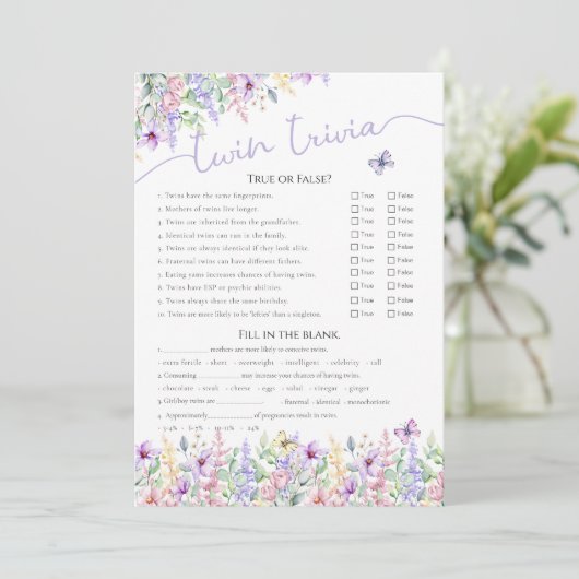 Twin Trivia Wildflower Butterfly Garden Game Kaart (Staand voorkant)