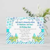 Twin Turtle Invitation Girl Boy Birthday Party Kaart (Staand voorkant)