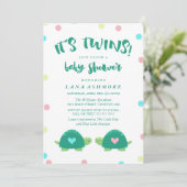 Twin Turtles | Baby shower Blauw roze twijndraden Kaart (Staand voorkant)