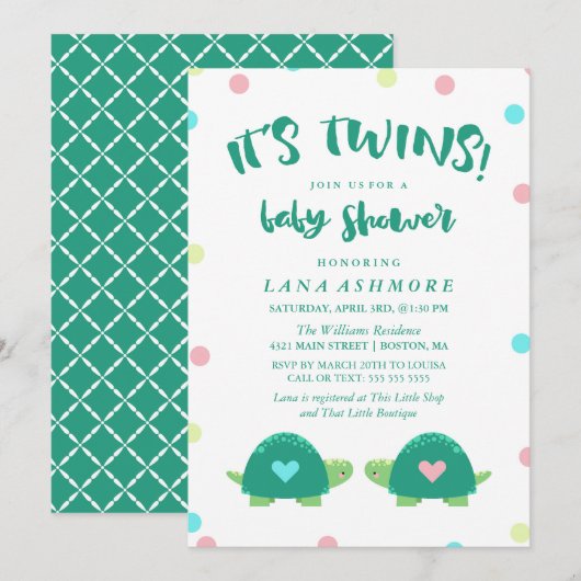 Twin Turtles | Baby shower Blauw roze twijndraden Kaart (Voorkant / Achterkant)
