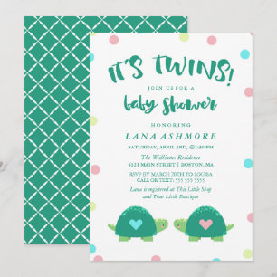 Twin Turtles   Baby shower Blauw roze twijndraden Kaart