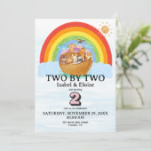 TWIN Two by Two Noah's Ark Girl Birthday Invite (Staand voorkant)