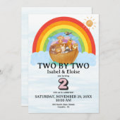 TWIN Two by Two Noah's Ark Girl Birthday Invite (Voorkant / Achterkant)