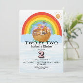 TWIN Two by Two Noah's Ark Girl Birthday Invite Kaart (Staand voorkant)